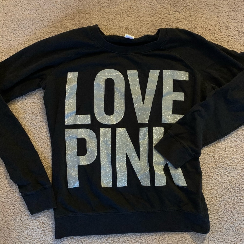 PINK Black Crewneck